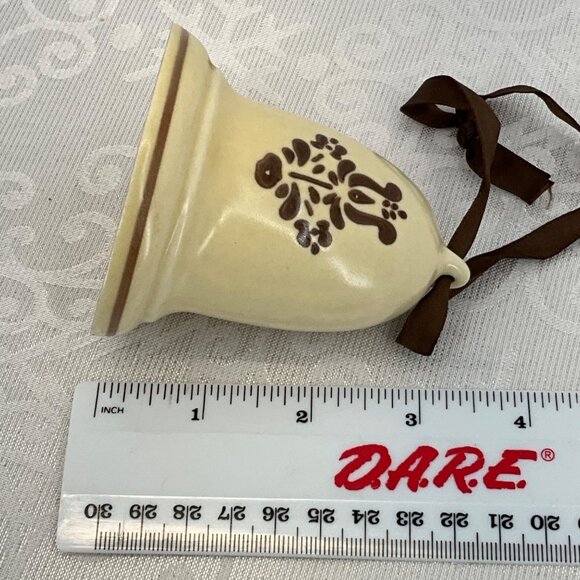 Pfaltzgraff Vintage Ceramic Bell Ornament Brown Floral Design & Ribbon Hanger - Picture 5 of 5